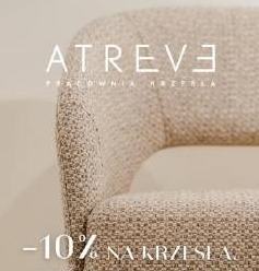 Post ATREVE z krzesłem w tkaninie bouclé i hasłem promocji -10%